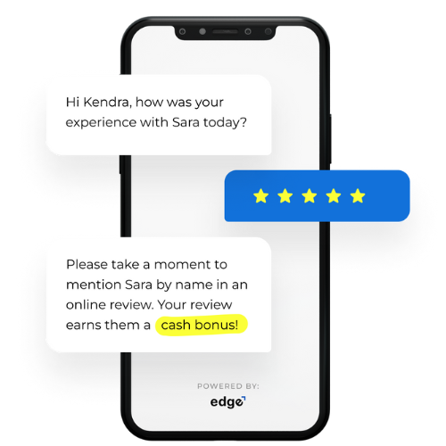 A member giving an employee review via mobile 