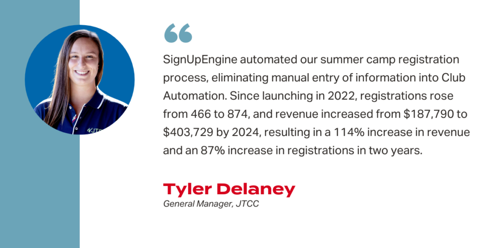 'SignUpEngine automated out summer camp registration process, eliminating manual entry of information into Club Automation.”